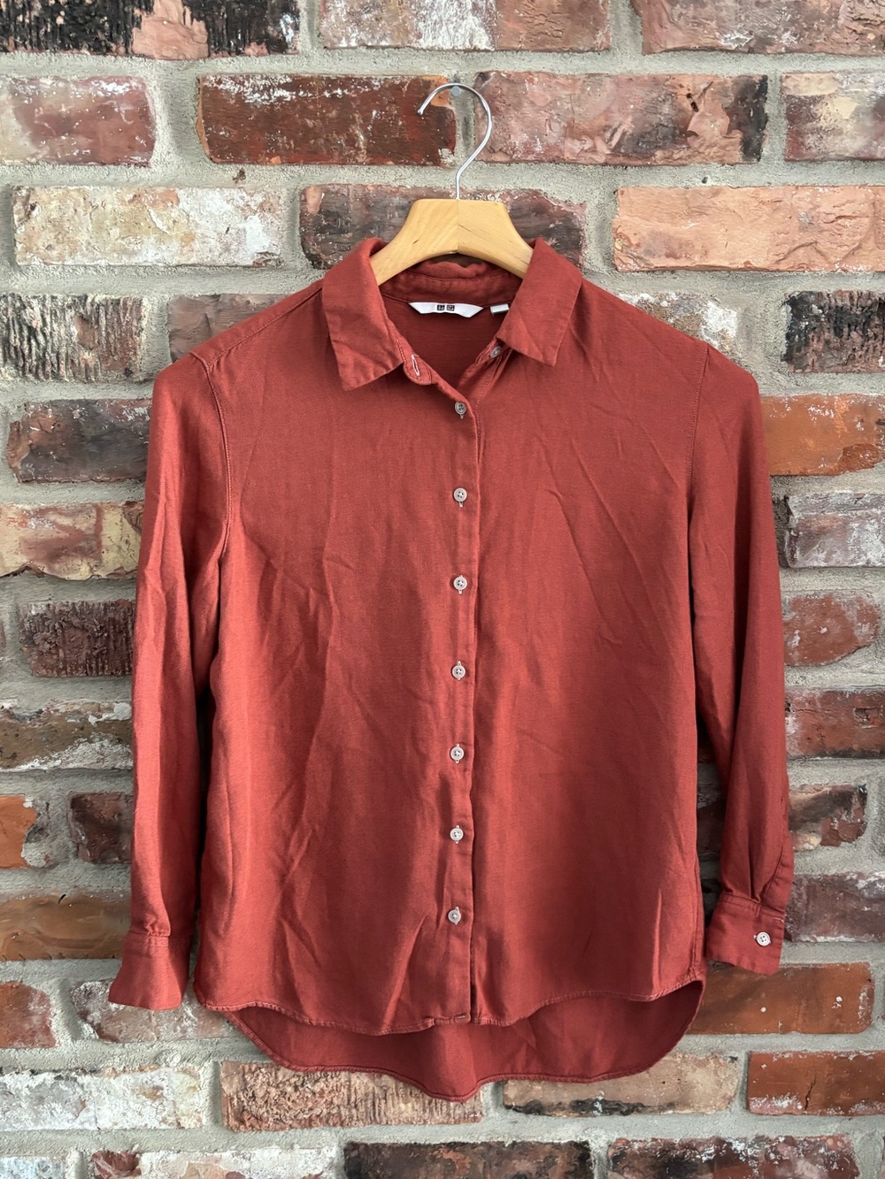 Uniqlo Orange Long Sleeve Button Up Shirt, S